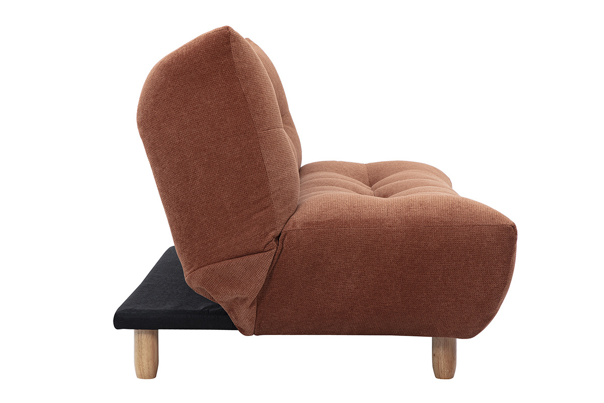 Canap� convertible scandinave 3 places en tissu chenille terre br�l�e et bois clair YUMI