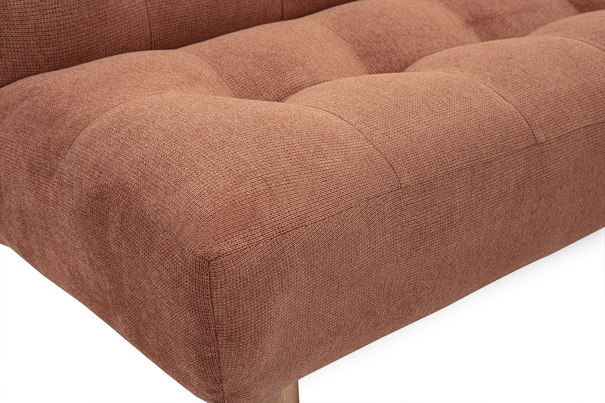 Canap� convertible scandinave 3 places en tissu chenille terre br�l�e et bois clair YUMI
