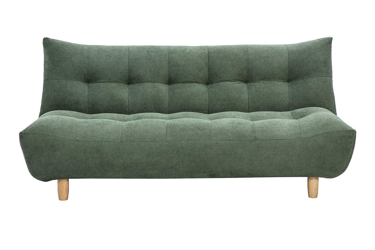 Canap� convertible scandinave 3 places en tissu chenille vert kaki et bois clair YUMI