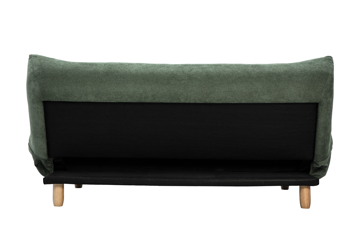 Canap� convertible scandinave 3 places en tissu chenille vert kaki et bois clair YUMI