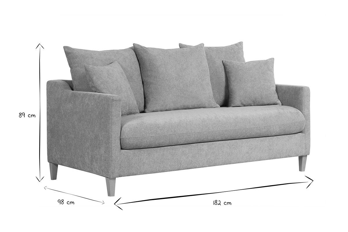 Canap convertible scandinave 3 places en tissu effet velours gris et bois clair LOUISE