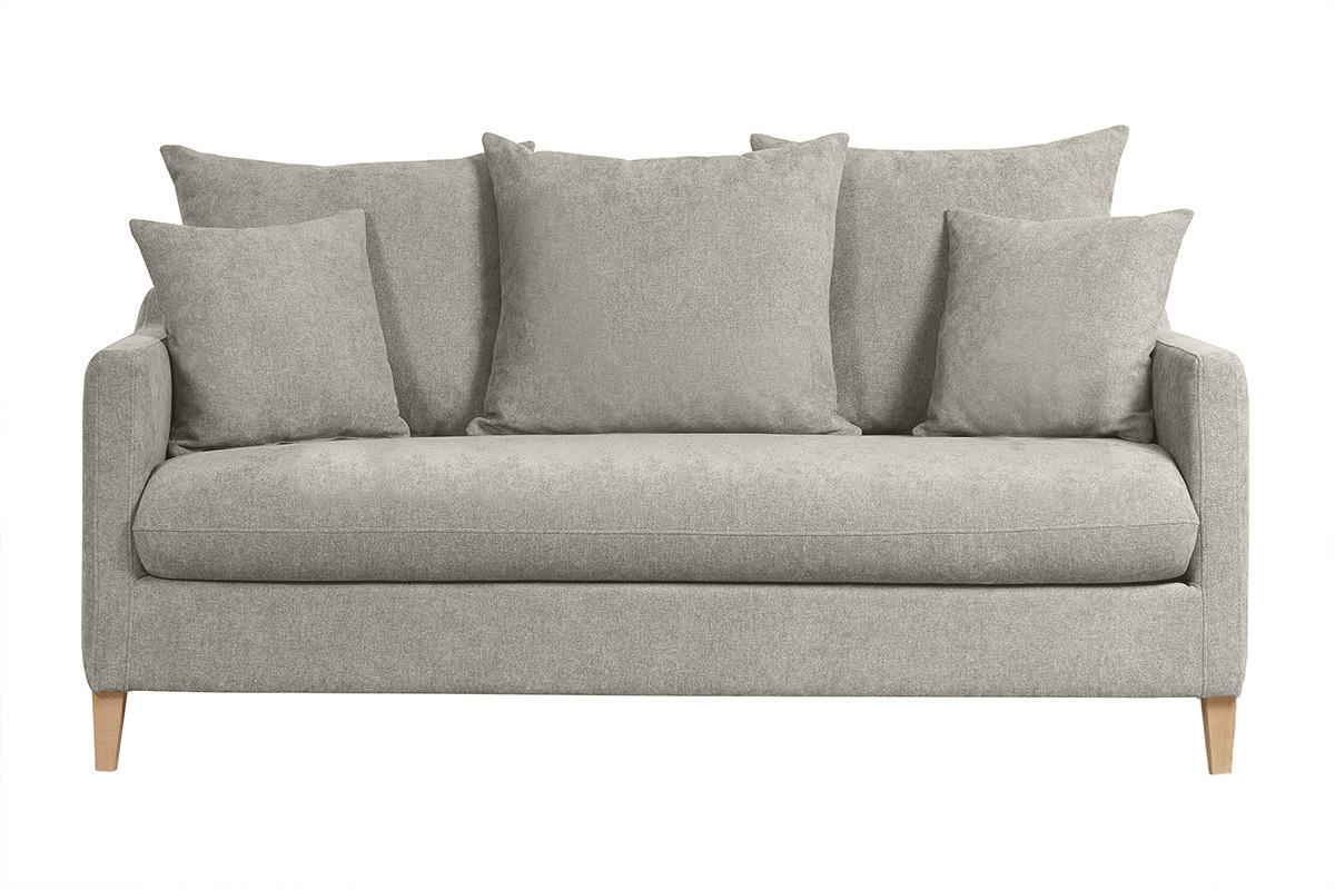Canap convertible scandinave 3 places en tissu effet velours gris et bois clair LOUISE