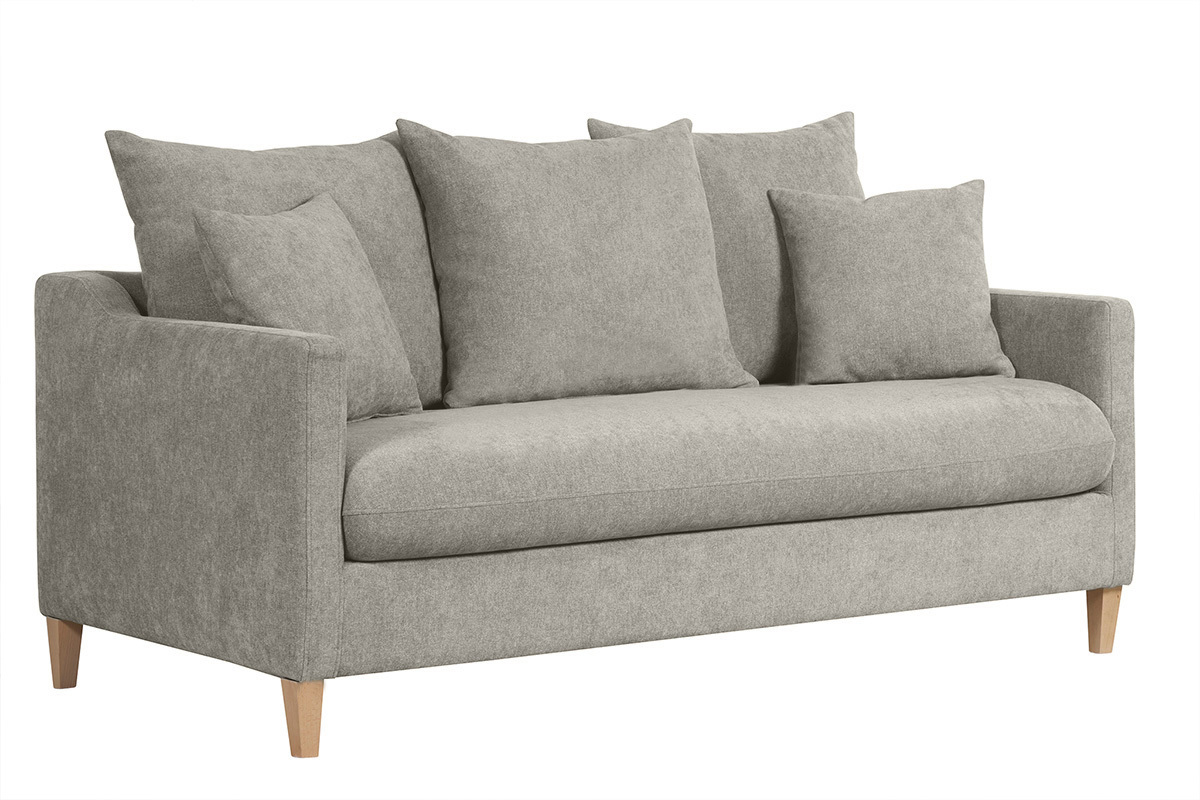 Canap convertible scandinave 3 places en tissu effet velours gris et bois clair LOUISE