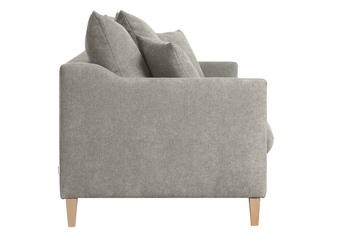 Canap convertible scandinave 3 places en tissu effet velours gris et bois clair LOUISE