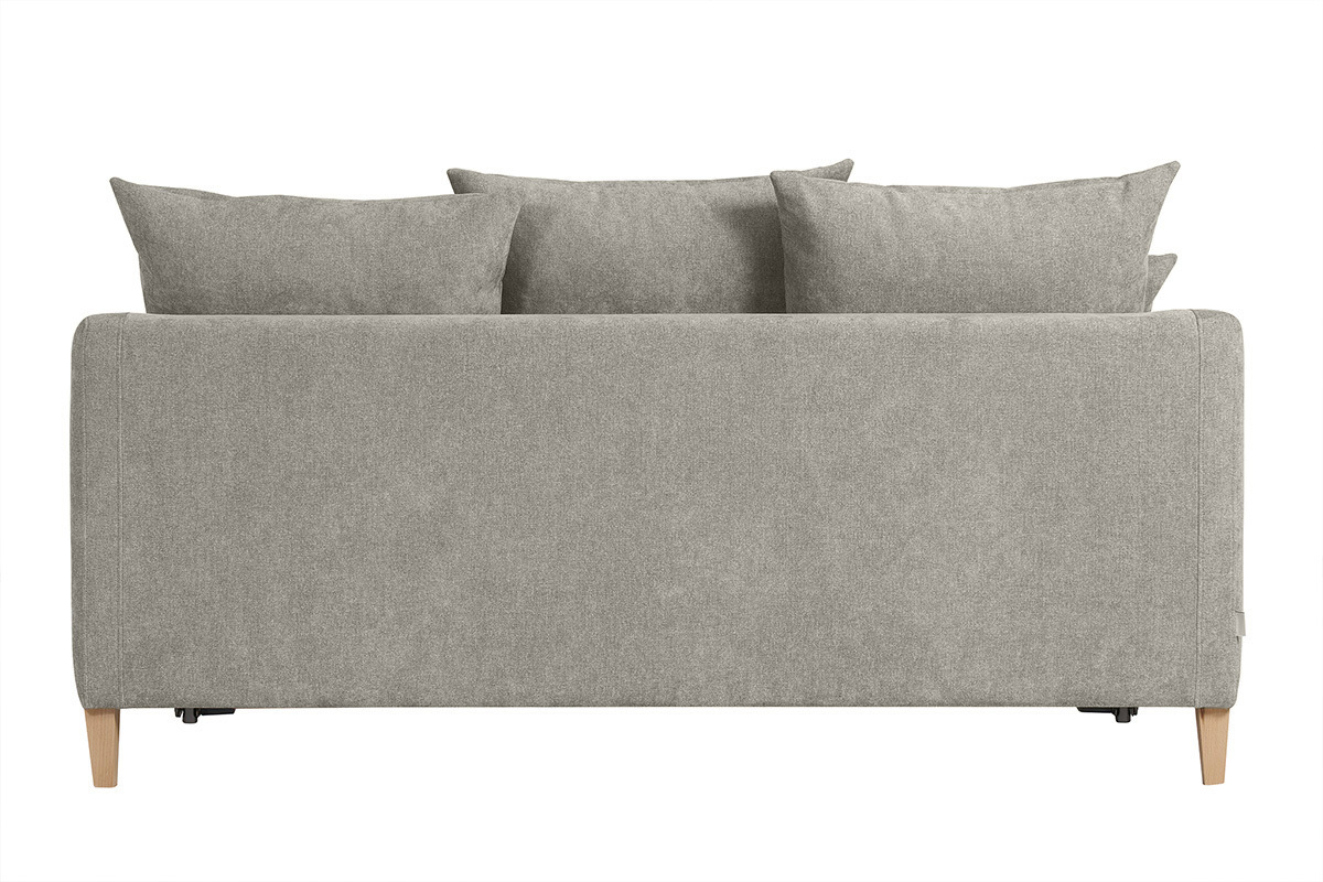 Canap convertible scandinave 3 places en tissu effet velours gris et bois clair LOUISE