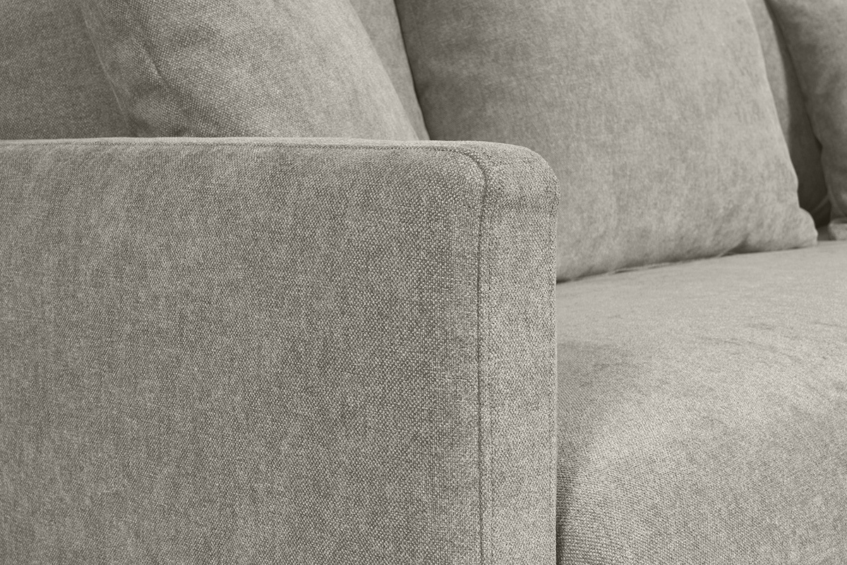 Canap convertible scandinave 3 places en tissu effet velours gris et bois clair LOUISE