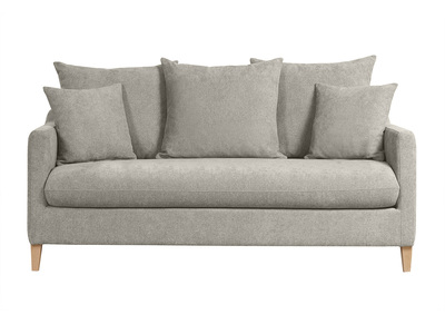 Canapé convertible scandinave 3 places en tissu effet velours gris et bois clair LOUISE