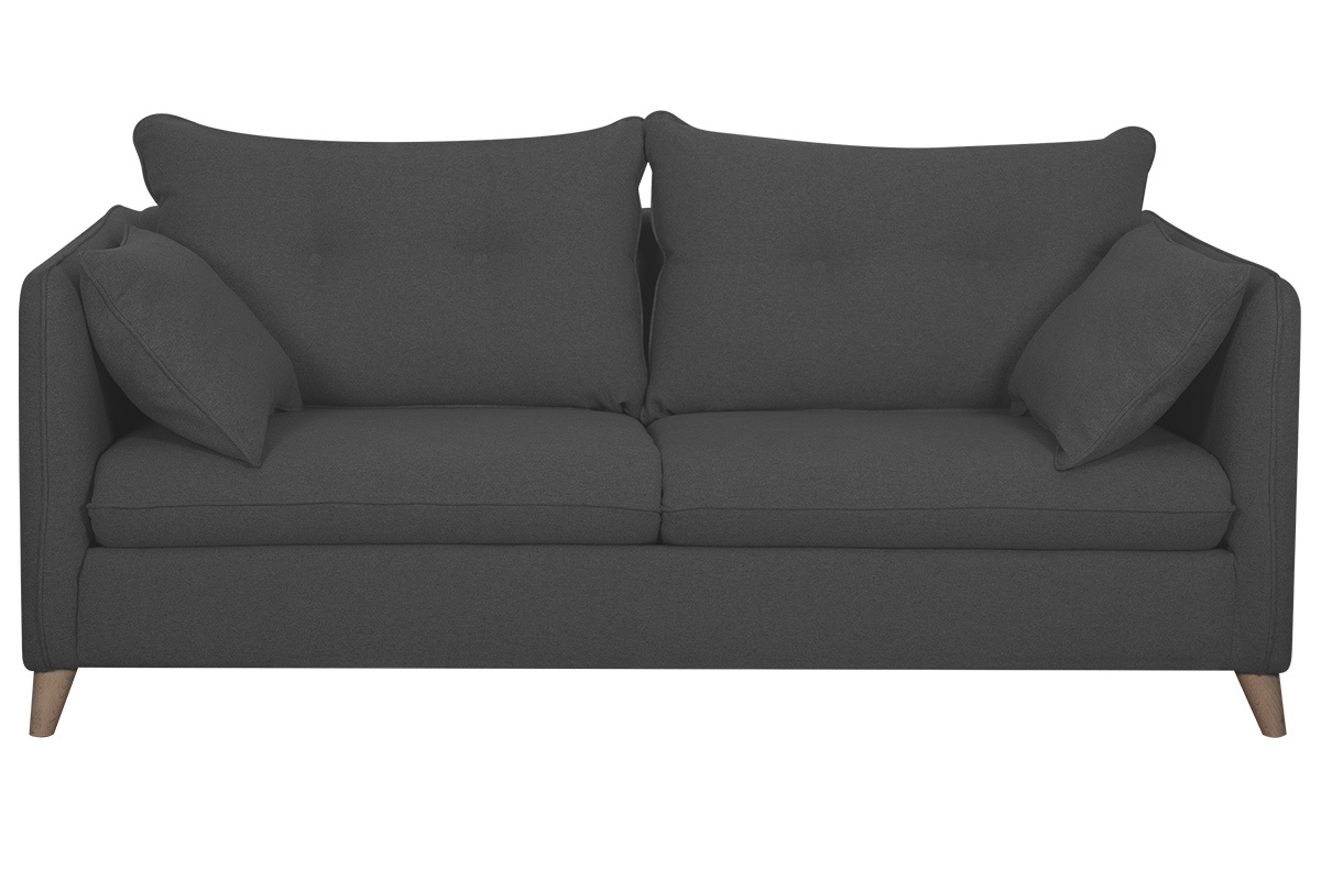 Canap� convertible scandinave 3 places en tissu gris anthracite et bois clair GUILTY
