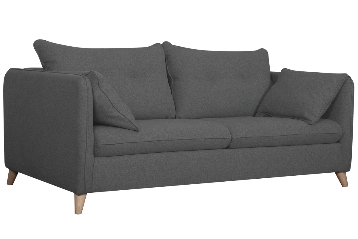 Canap� convertible scandinave 3 places en tissu gris anthracite et bois clair GUILTY
