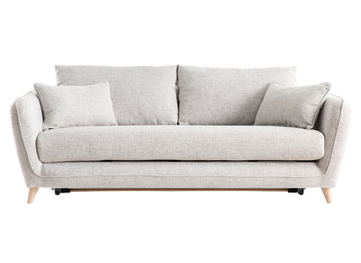 Canapé convertible scandinave 3 places en tissu gris clair chiné et bois clair avec matelas 10 cm CREEP
