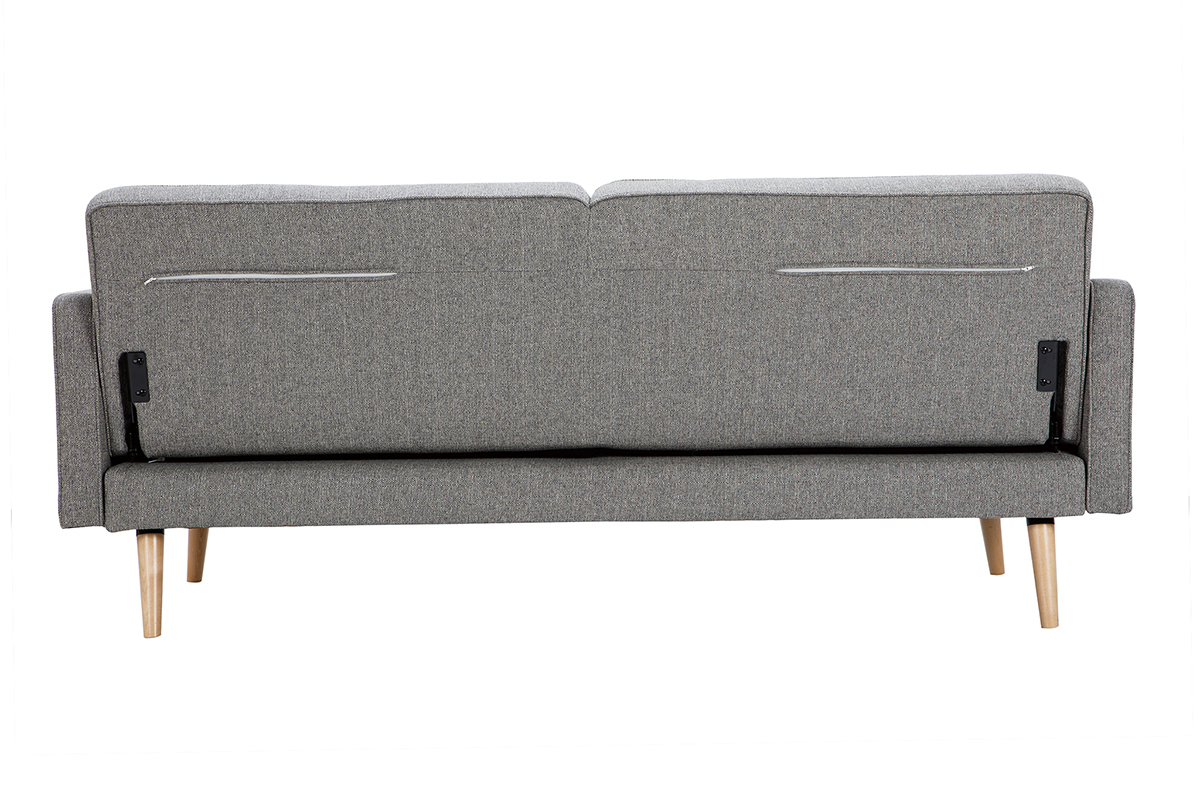 Canap convertible scandinave 3 places en tissu gris clair et bois clair MOORE