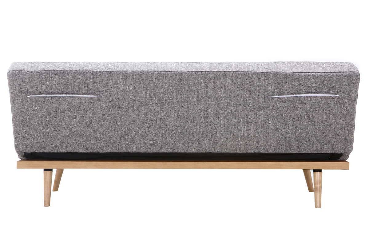 Canap convertible scandinave 3 places en tissu gris clair et bois clair SIKKO