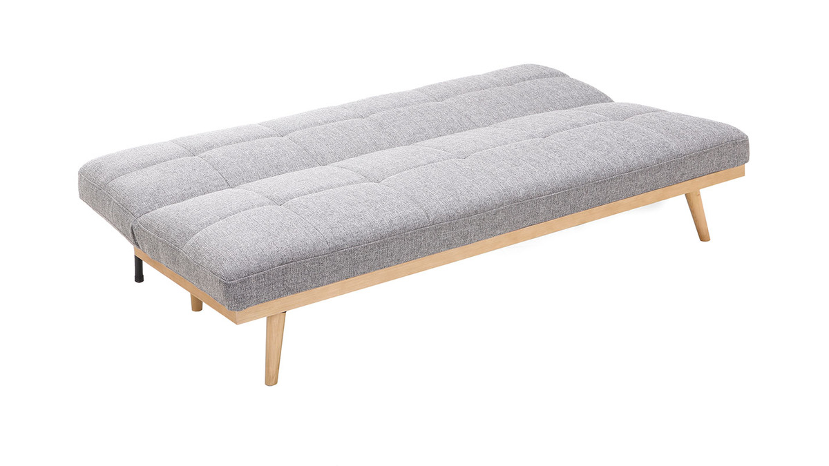 Canap convertible scandinave 3 places en tissu gris clair et bois clair SIKKO