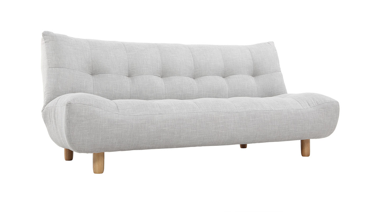 Canap convertible scandinave 3 places en tissu gris clair et bois clair YUMI