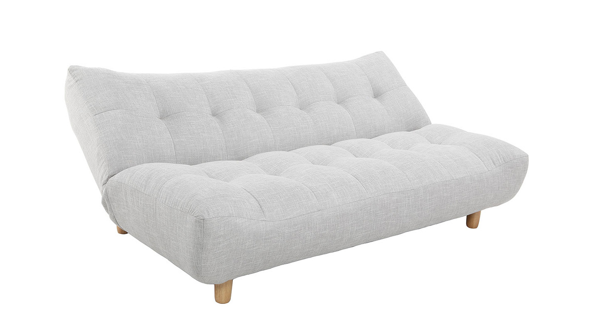 Canap convertible scandinave 3 places en tissu gris clair et bois clair YUMI