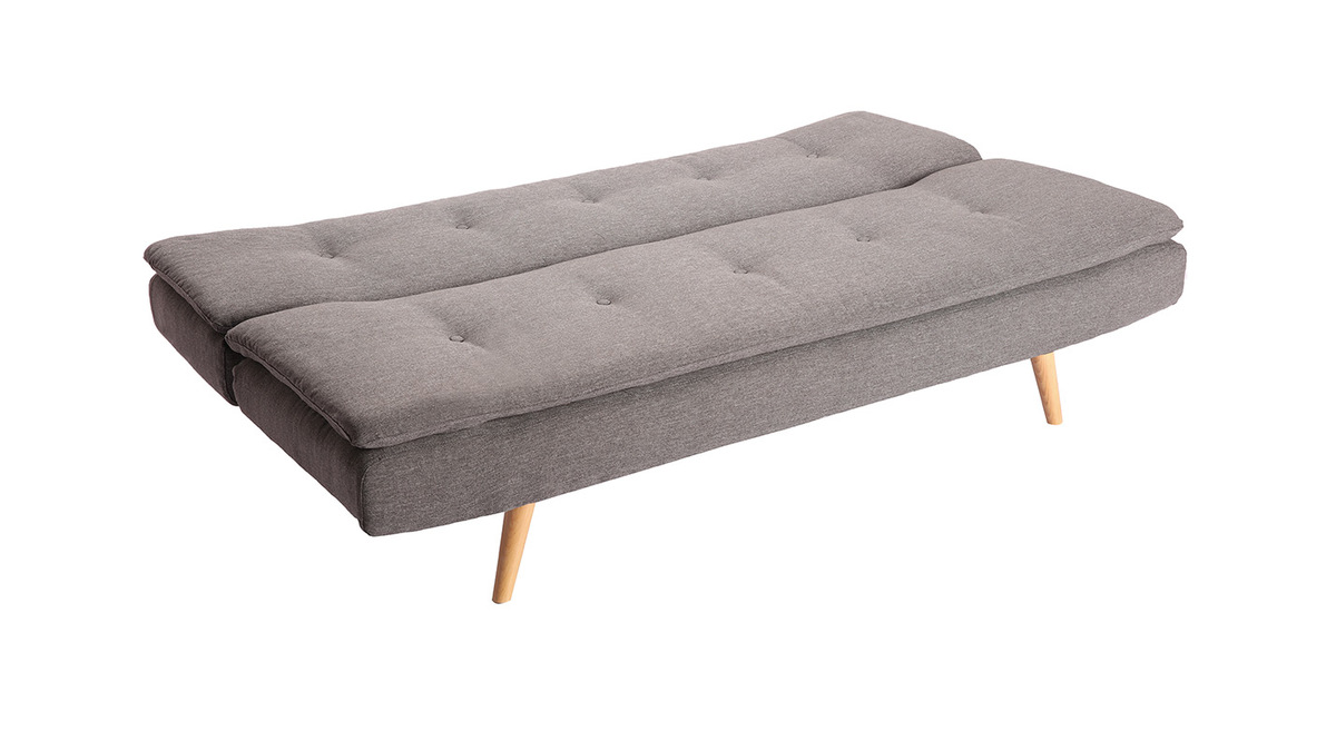 Canap convertible scandinave 3 places en tissu gris fonc et bois clair SENSO