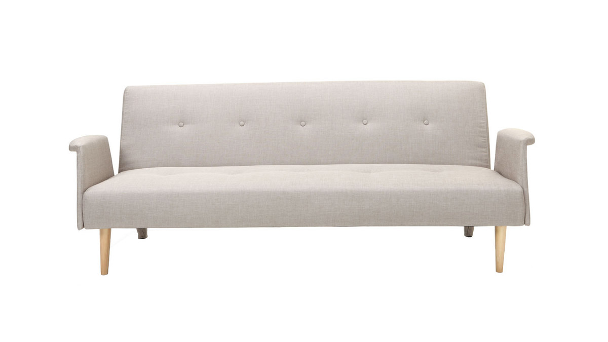Canap convertible scandinave 3 places en tissu naturel et bois clair OSCAR