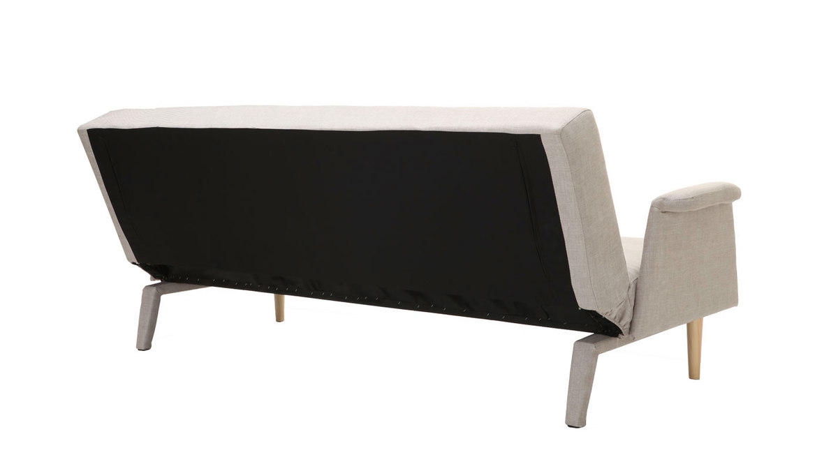 Canap convertible scandinave 3 places en tissu naturel et bois clair OSCAR