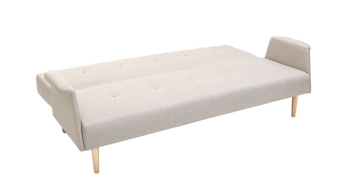 Canap convertible scandinave 3 places en tissu naturel et bois clair OSCAR