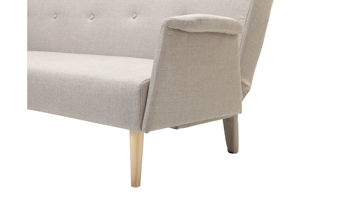 Canap convertible scandinave 3 places en tissu naturel et bois clair OSCAR