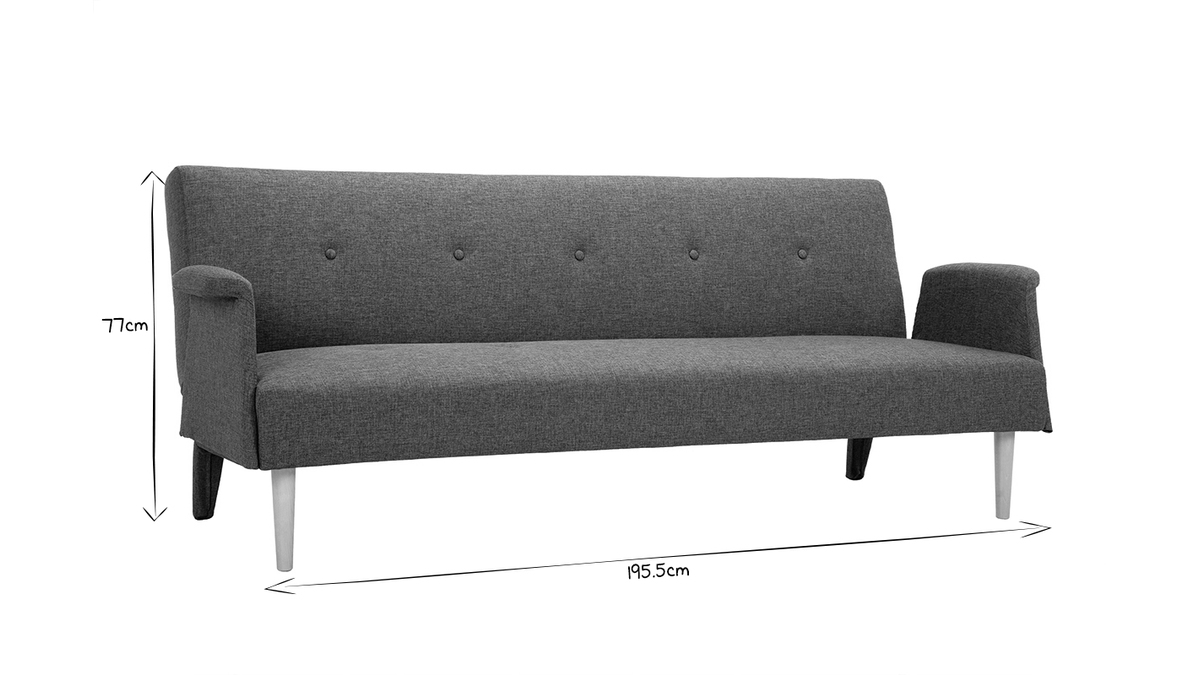 Canap convertible scandinave 3 places en tissu naturel et bois clair OSCAR