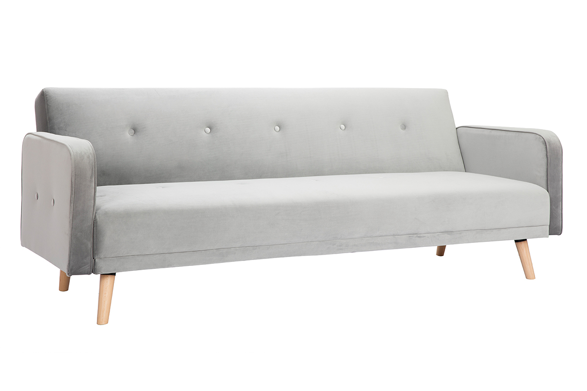 Canap� convertible scandinave 3 places gris velours ULLA