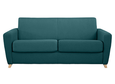 Canap&eacute; convertible scandinave bleu canard et bois GRAHAM
