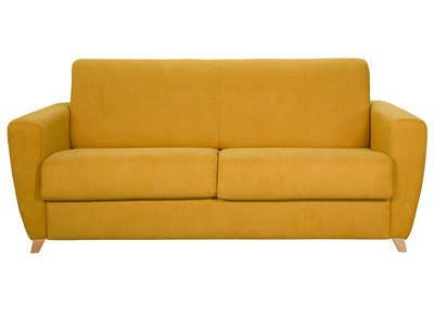 Canap&eacute; convertible scandinave effet velours jaune moutarde GRAHAM