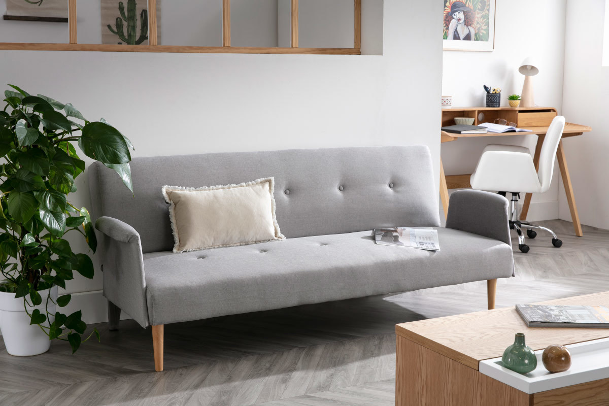 Canap convertible scandinave gris clair OSCAR