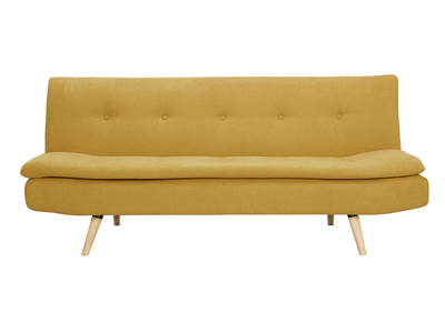 Canap&eacute; convertible tissu effet velours jaune moutarde scandinave 3 places SENSO