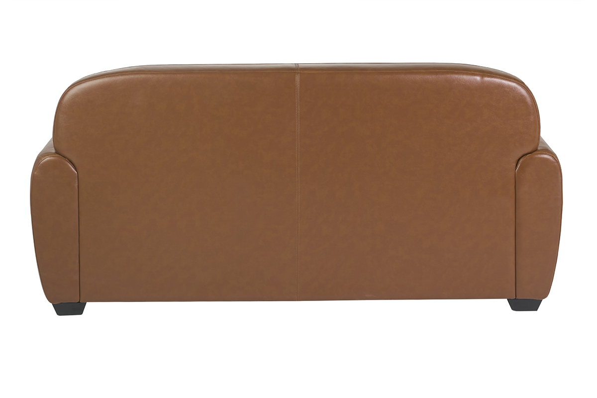 Canap� convertible vintage 3 places cuir marron et bois noir avec matelas 9 cm CLUB