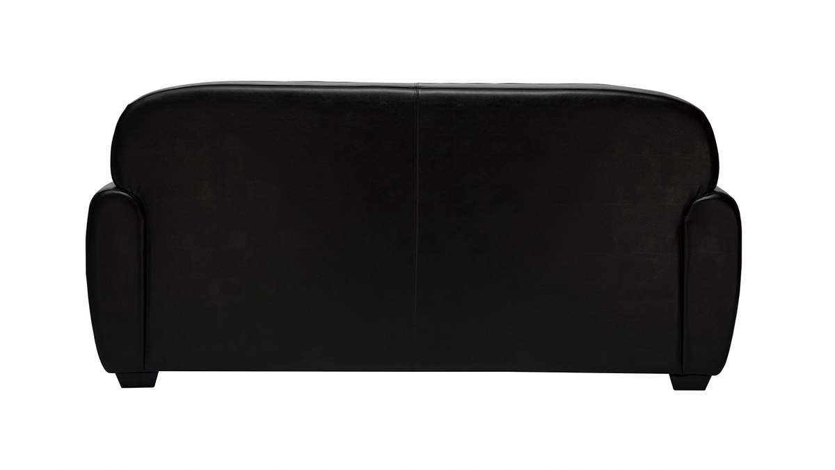 Canap convertible vintage 3 places cuir marron fonc et bois noir avec matelas 9 cm CLUB