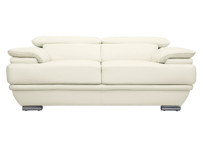 Canap&eacute; cuir 2 places avec t&ecirc;ti&egrave;res ajustables blanc cass&eacute; EWING - cuir de buffle