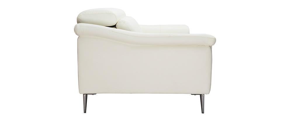 Canap� cuir 3 places blanc cass� avec t�ti�res ajustables ROMEO - cuir de buffle