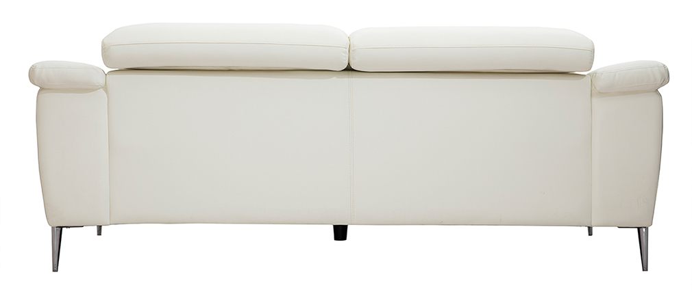 Canap� cuir 3 places blanc cass� avec t�ti�res ajustables ROMEO - cuir de buffle
