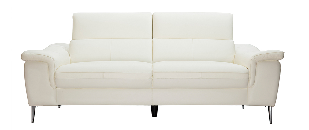 Canap� cuir 3 places blanc cass� avec t�ti�res ajustables ROMEO - cuir de buffle