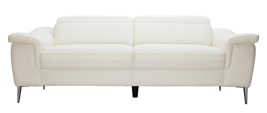 Canap� cuir 3 places blanc cass� avec t�ti�res ajustables ROMEO - cuir de buffle