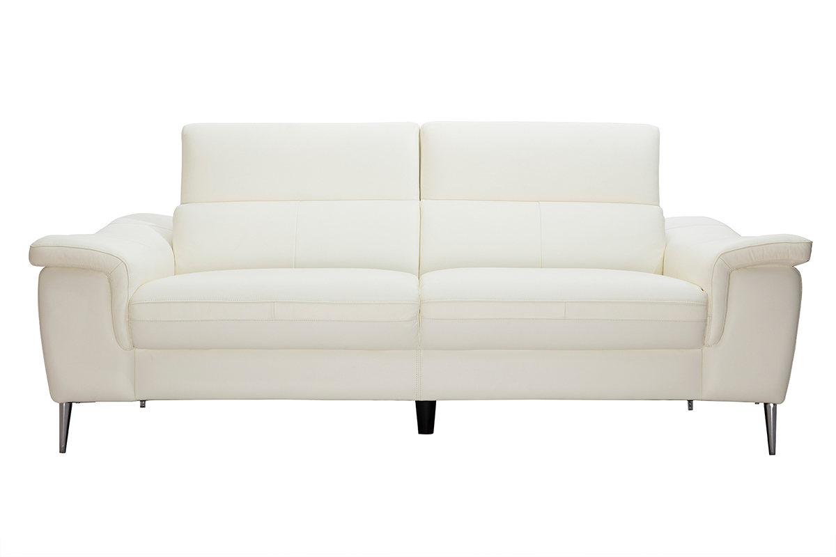 Canap cuir 3 places blanc cass avec ttires ajustables ROMEO - cuir de buffle