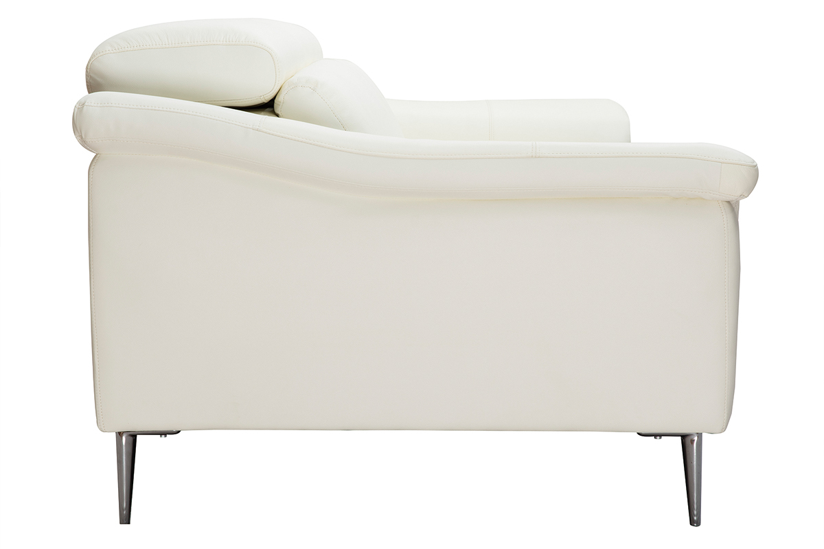 Canap cuir 3 places blanc cass avec ttires ajustables ROMEO - cuir de buffle