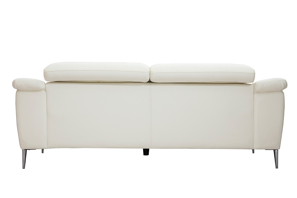 Canap cuir 3 places blanc cass avec ttires ajustables ROMEO - cuir de buffle