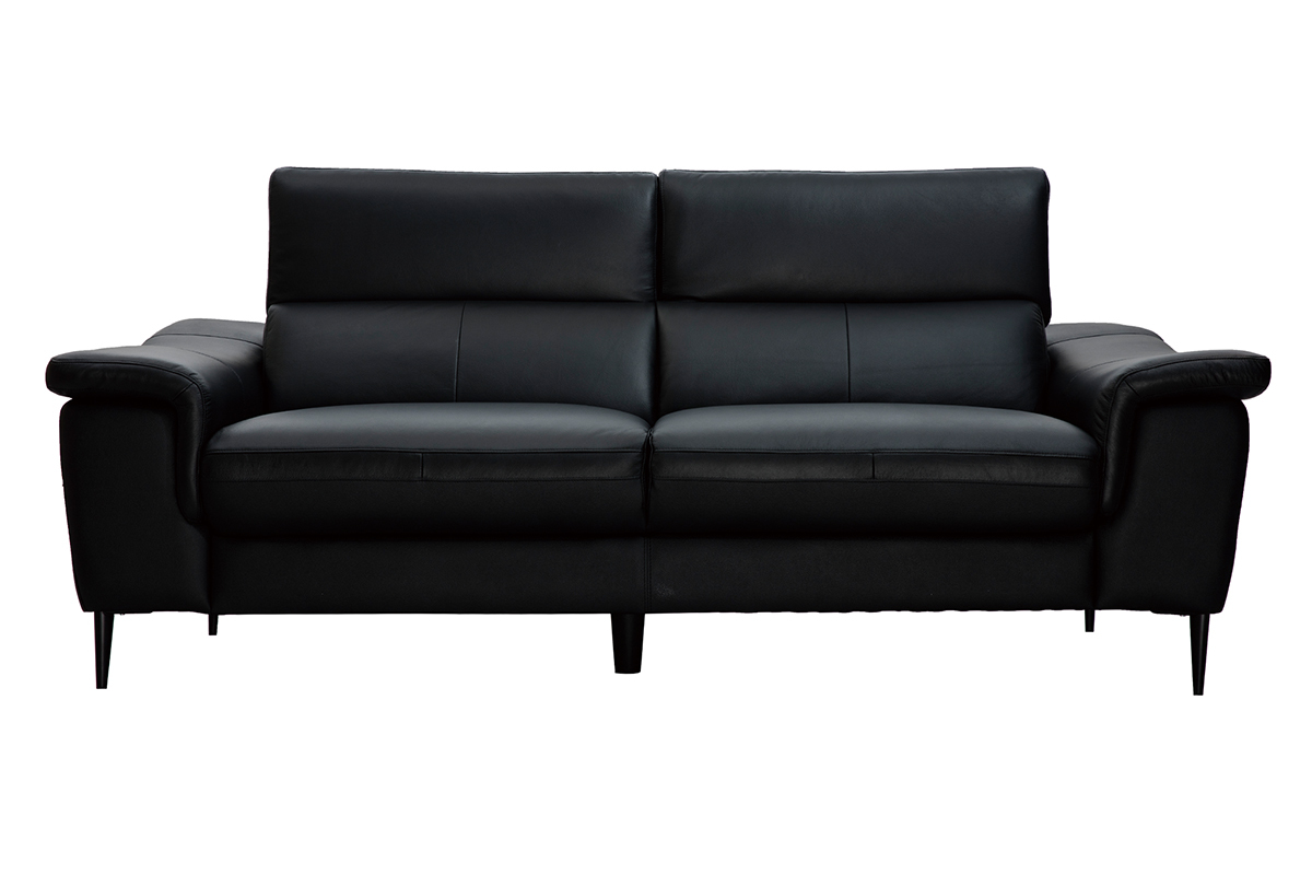 Canap� cuir 3 places noir avec t�ti�res ajustables ROMEO - cuir de buffle