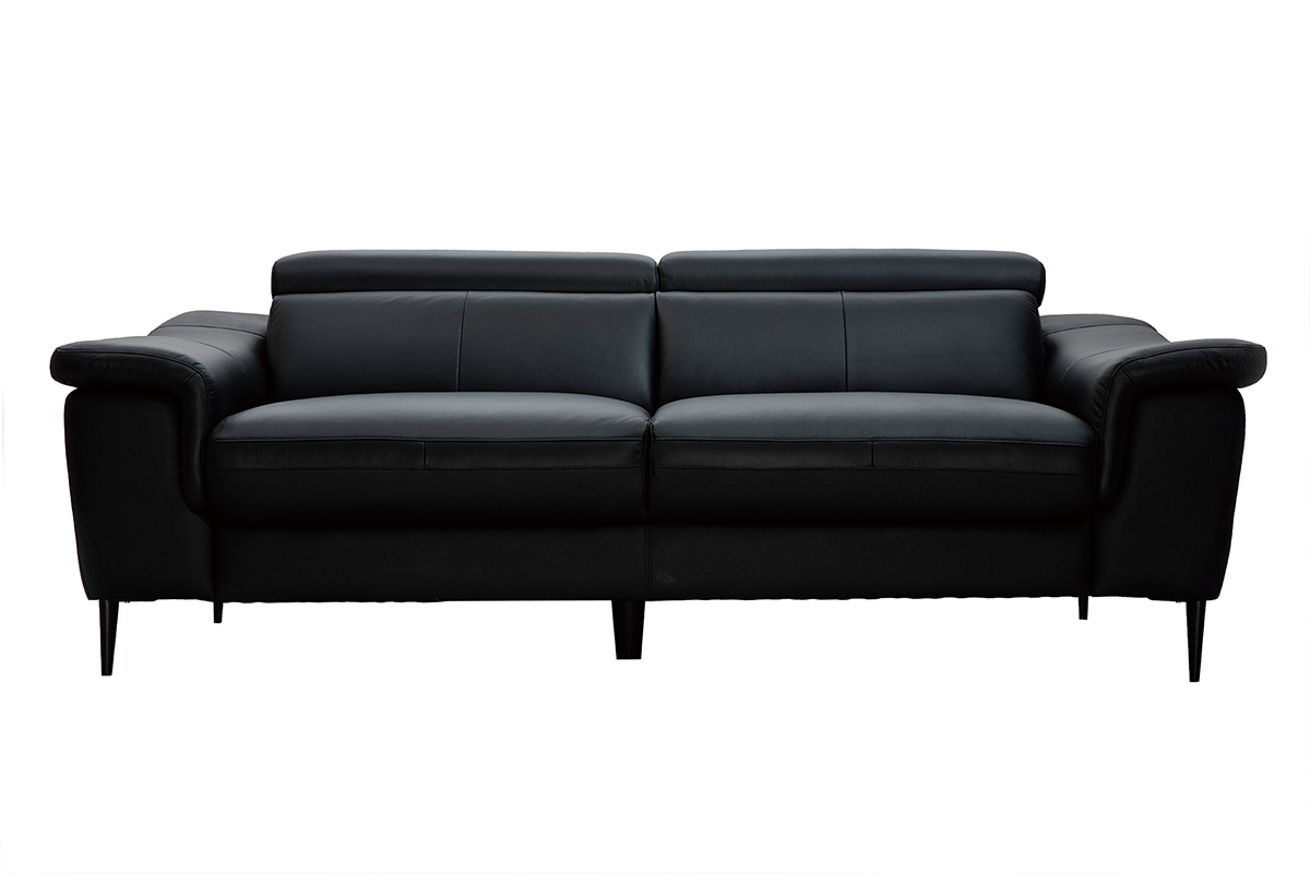 Canap� cuir 3 places noir avec t�ti�res ajustables ROMEO - cuir de buffle