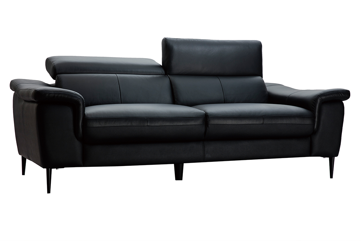Canap� cuir 3 places noir avec t�ti�res ajustables ROMEO - cuir de buffle
