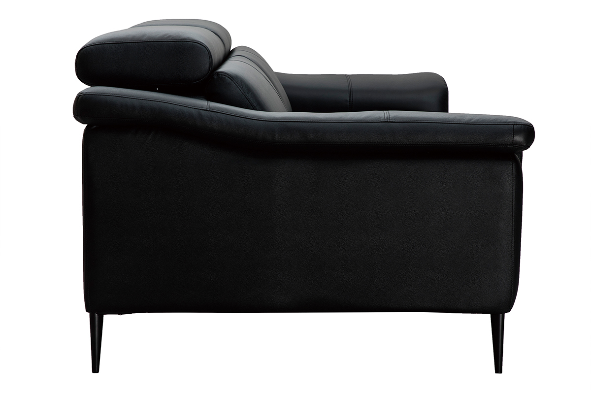 Canap� cuir 3 places noir avec t�ti�res ajustables ROMEO - cuir de buffle
