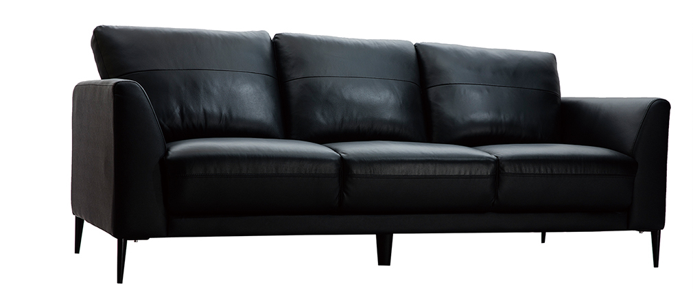 Canap� cuir 3 places noir JOPLIN - cuir de buffle