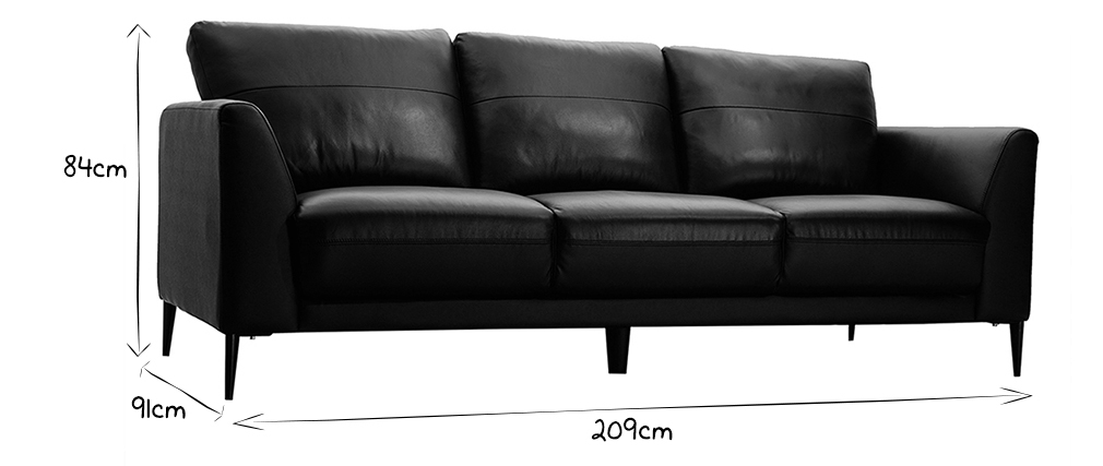 Canap� cuir 3 places noir JOPLIN - cuir de buffle