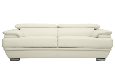 Canap&eacute; cuir design 3 places avec t&ecirc;ti&egrave;res ajustables blanc cass&eacute; EWING - cuir de buffle