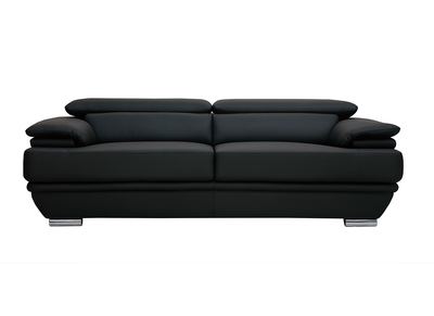 Canap&eacute; cuir design 3 places avec t&ecirc;ti&egrave;res ajustables noir EWING - cuir de buffle