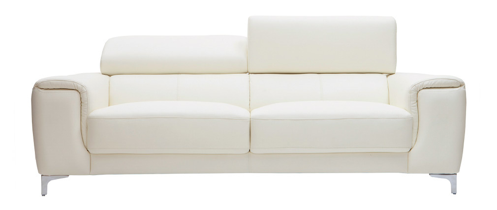 Canapé cuir design 3 places avec têtières relax blanc cassé NEVADA - cuir de buffle