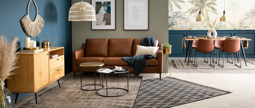 Canap� cuir design 3 places marron OXMO - cuir de buffle